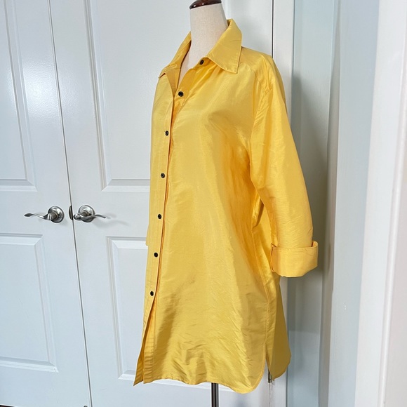 Neiman Marcus 100% In bright yellow Silk Vintage shirt dress size L - Picture 8 of 12